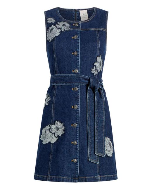 Cinq À Sept Blue Marsha Floral-Appliqué Button-Front Mini Dress