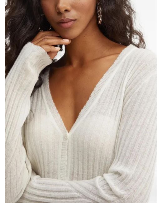 Boss White Ribbed V-Neck Cardigan