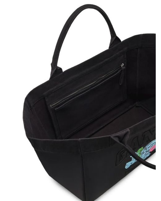 Ganni Black Xxl Logo-Embellished Canvas Tote Bag