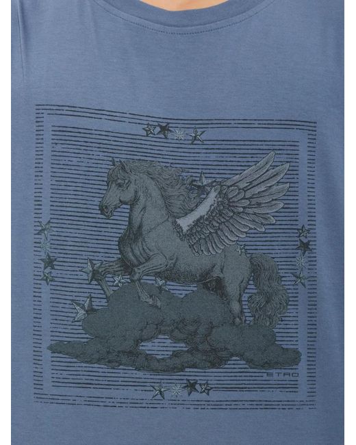 Etro Blue Pegasus-Print T-Shirt for men