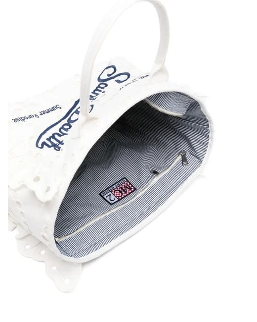 Mc2 Saint Barth White Vanity Volant Broderie-Anglaise Tote Bag