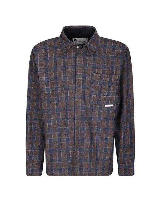 GR10K Blue Plaid Snap-Button Overshirt for men