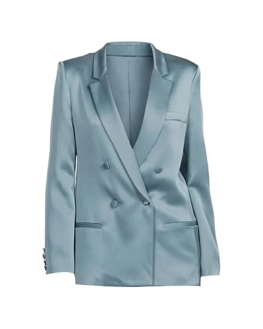 LAPOINTE Blue Double-Breasted Satin Blazer