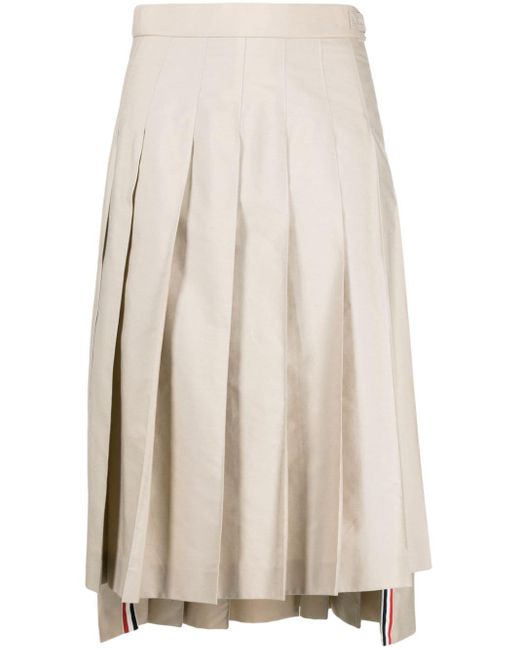 Thom Browne Natural Rwb-tab Pleated Midi Skirt