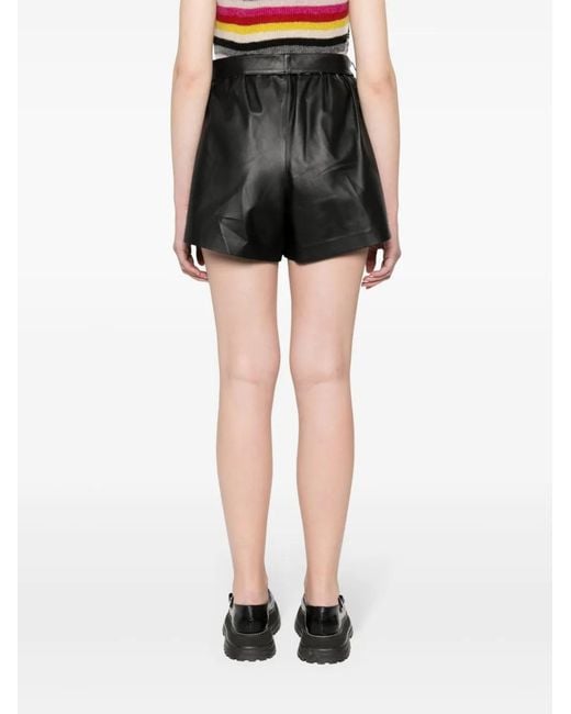 RED Valentino Black Belted-Waist Leather Shorts
