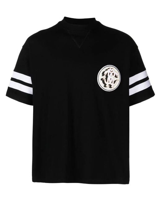 Roberto Cavalli Black Mirror Snake-Patch Piqué T-Shirt for men