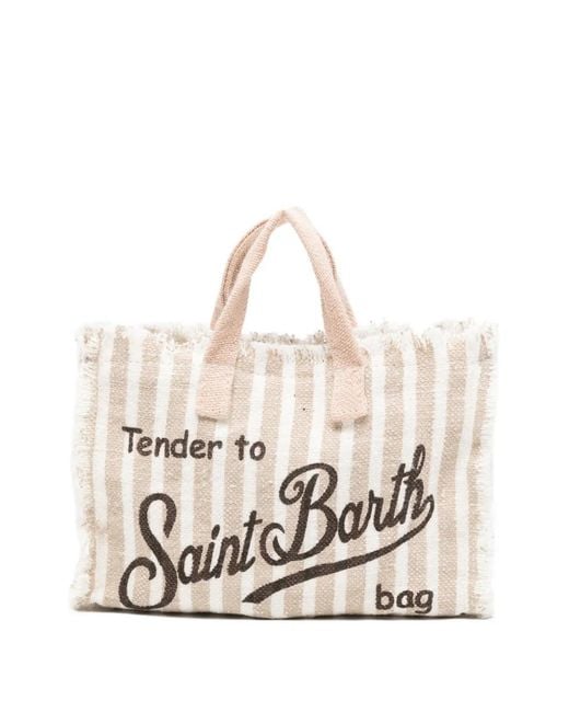 Mc2 Saint Barth White Striped Frayed-Edge Phone Bag