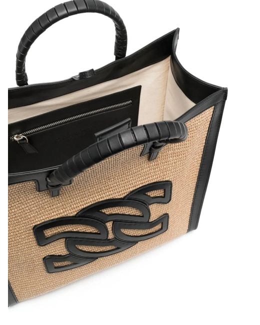Casadei Black Beauriva Raffia And Leather Tote Bag