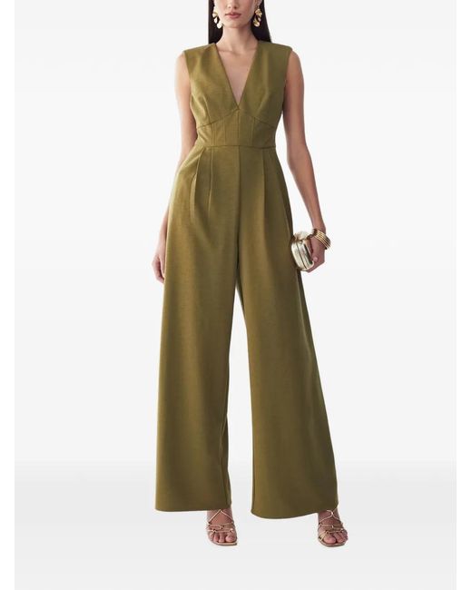 ST MRLO Green V-Neck Pleated Jumpsuit