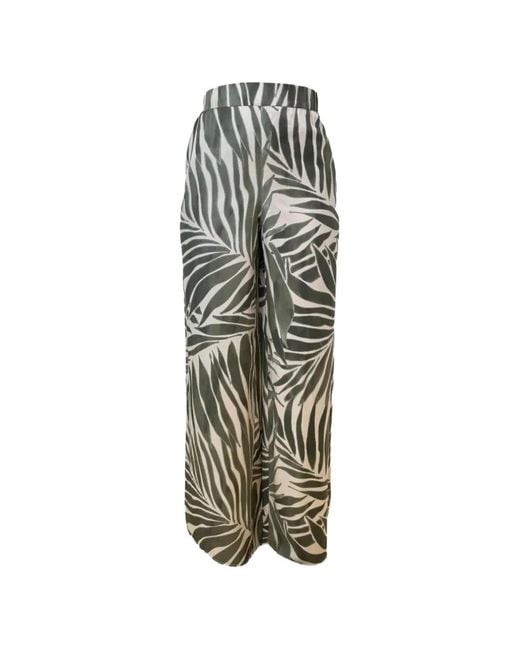 Pennyblack White Palm-Leaf-Print Palazzo Pants