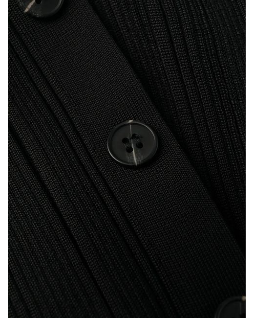 Self-Portrait Black Textured Knit Midi Dress With Wrap Bodice