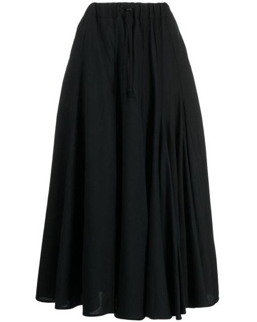 Yohji Yamamoto Black High-waisted Wool Midi Skirt