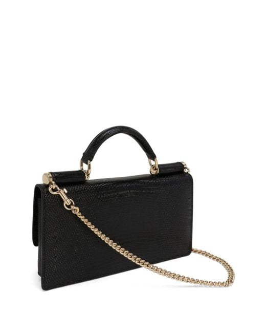Dolce & Gabbana Black Mini Sicily Iguana-print Leather Bag
