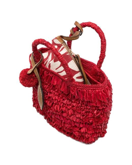 AFAR Red Fringed Raffia Tote Bag