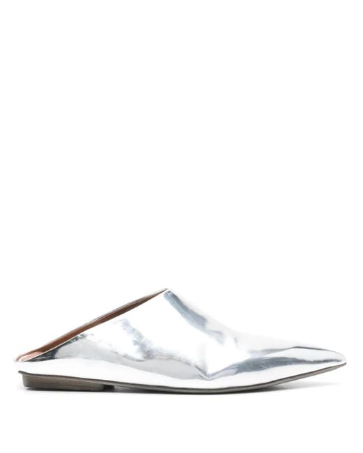 Marsèll White Pointed-Toe Flat Leather Mules