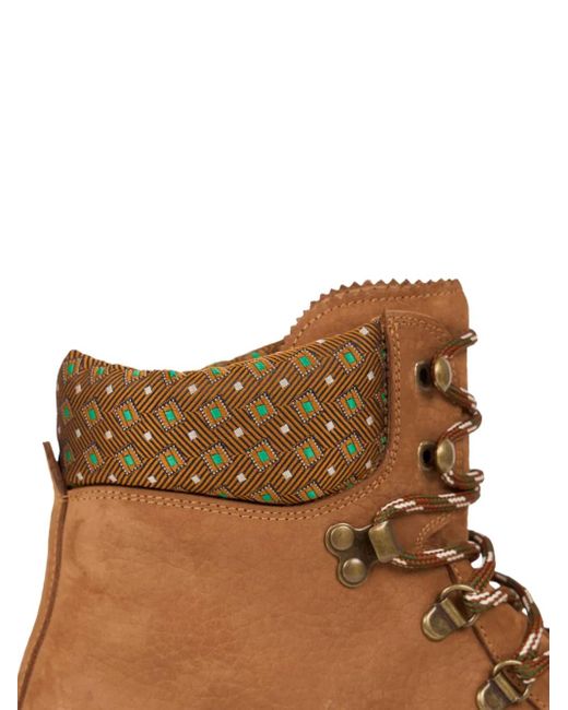 Etro Brown Patterned-Collar Lace-Up Boots for men