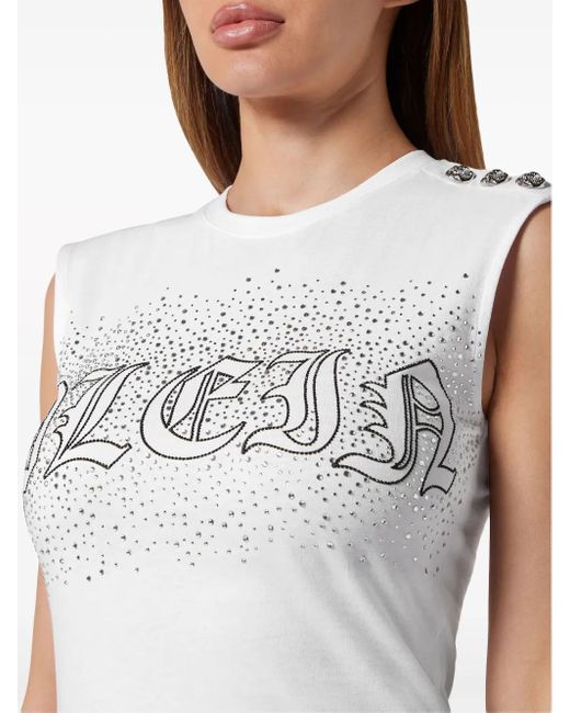 Philipp Plein Gray Crystal-Embellished Cotton Tank Top