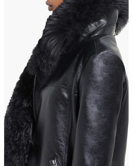 Courreges Black Shearling-Collar Leather Jacket