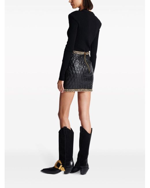 Balmain Gray Quilted Leather Miniskirt