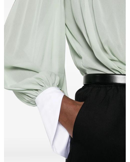 Elisabetta Franchi Green Bow-Detail Pleated Blouse