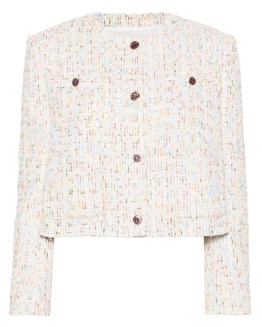 MSGM Natural Cropped Tweed Blazer
