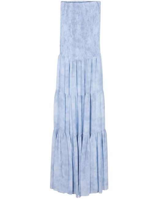 Michael Kors Blue Chambray-print Tiered Maxi Dress