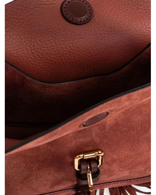 Etro Red Medium Fringe-Trimmed Buckle-Fastening Shoulder Bag