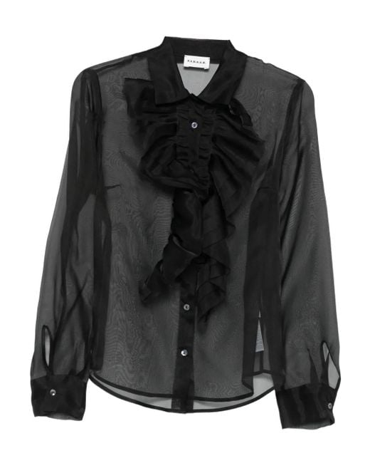 P.A.R.O.S.H. Black Ruffled Silk Blouse