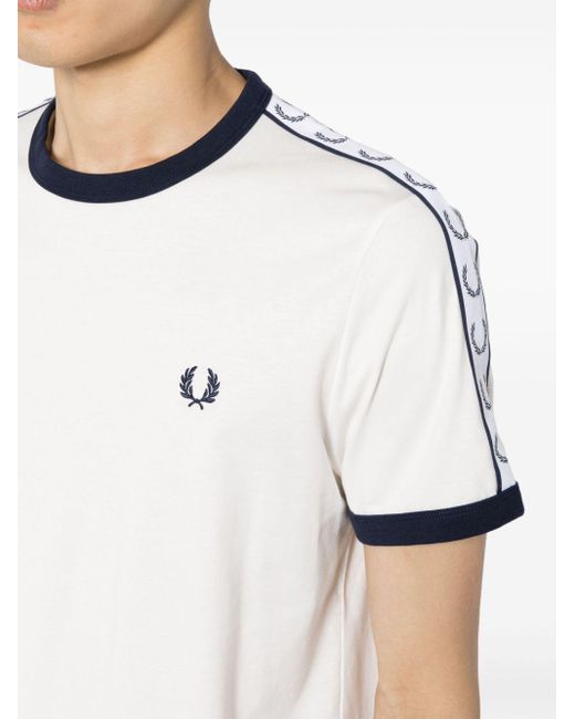 Camiseta Ringer con franja del logo Fred Perry de hombre de color White