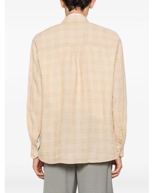 Our Legacy Natural Checked Linen Shirt for men