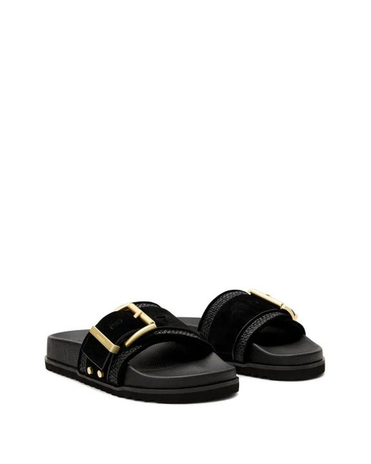 AllSaints Black Buckle-Detailing Slides