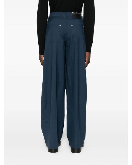 Mugler Blue Wrap Pocketed Wide-Leg Trousers for men