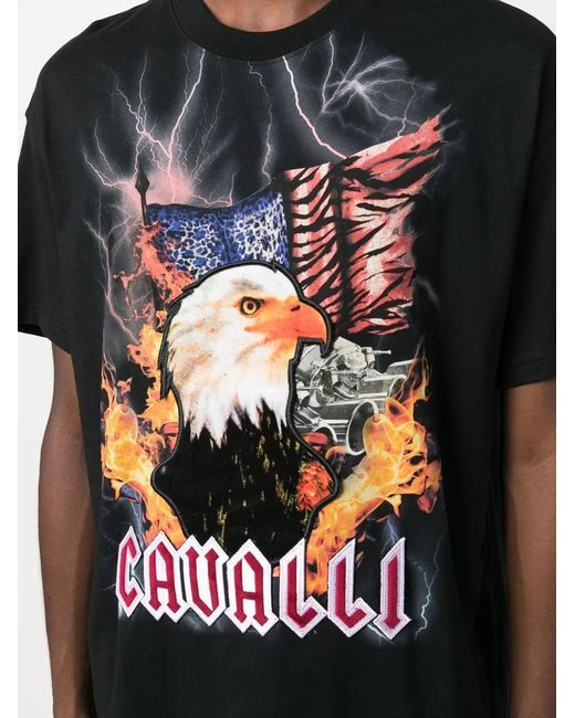 Roberto Cavalli Black Eagle Print Short-Sleeve T-Shirt for men