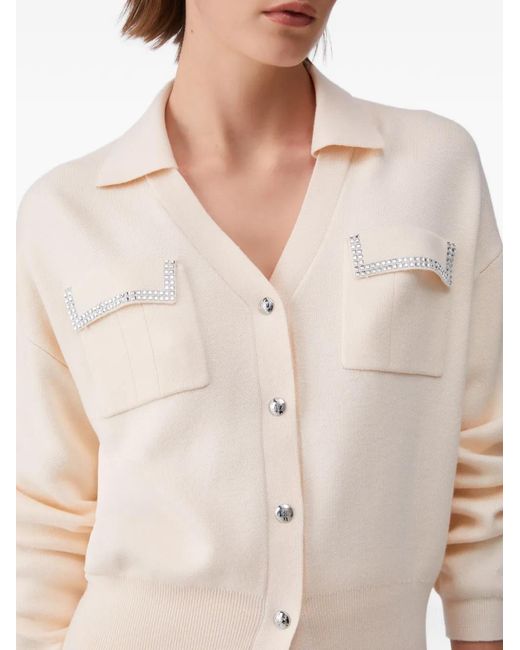 Liu Jo White Bead-Embellished V-Neck Cardigan