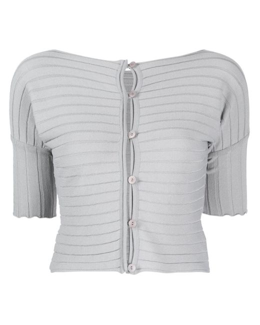Low Classic Gray Ribbed Buttoned Fine-knitted Top