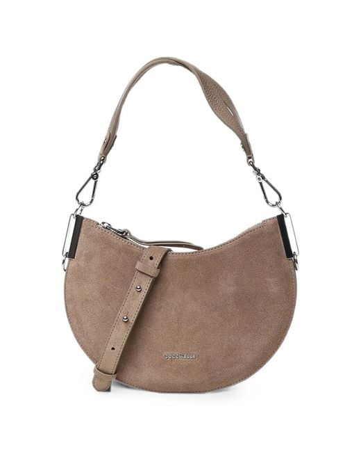 Coccinelle Brown Small Suede Crescent Tote Bag