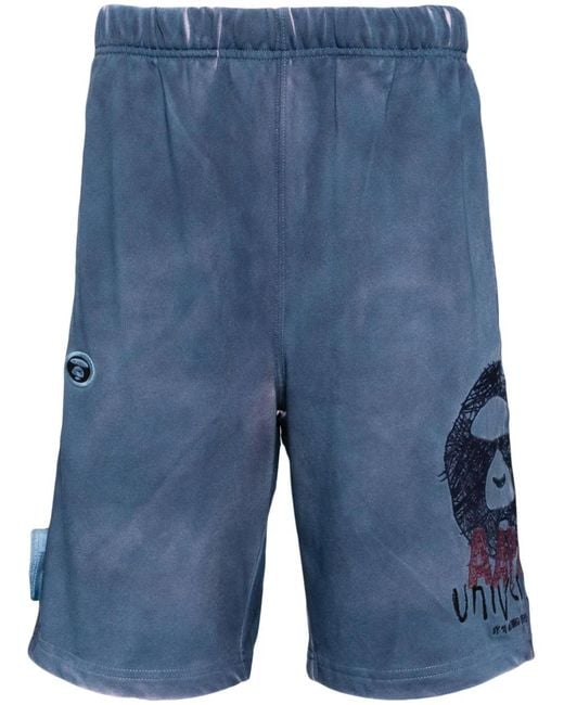 Aape By A Bathing Ape Blue Logo-Embroidered Track Shorts for men