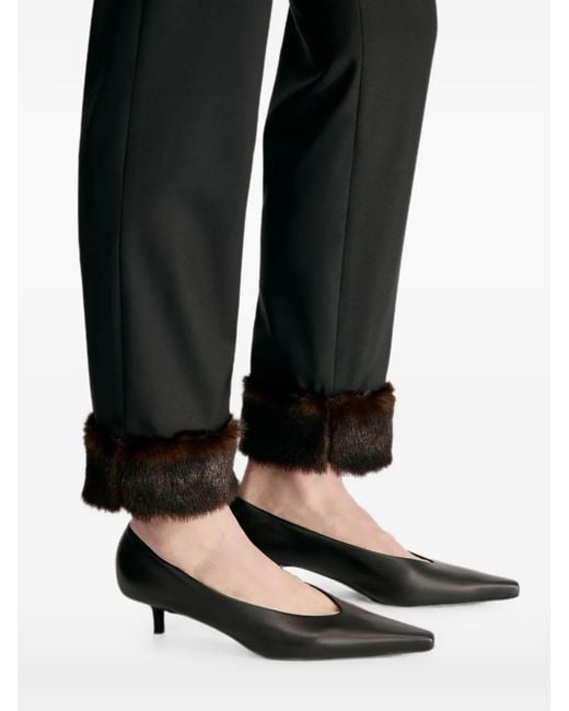 Loulou de Saison Black Haden Faux Fur-Trim Wool Trousers