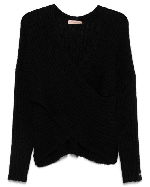 Twin Set Black Crossover-neck Sweater