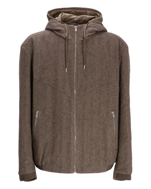 Boss Brown Logo-Patch Hooded Jacket for men