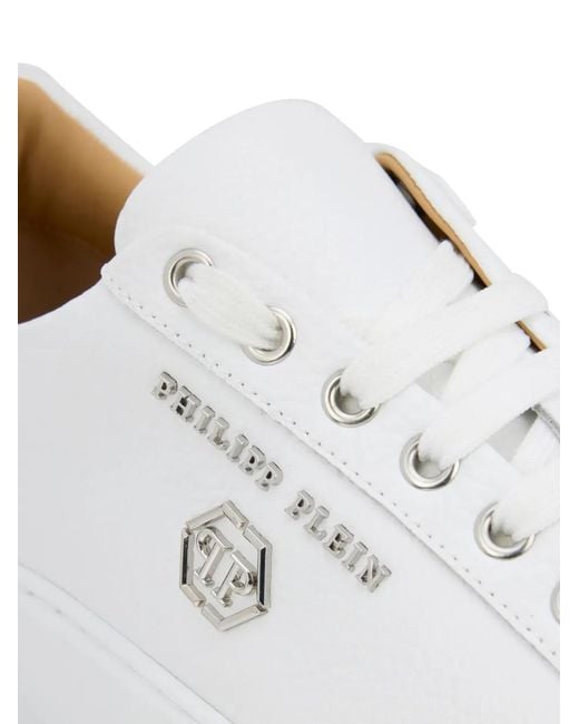 Philipp Plein Leren Sneakers Met Logo in het White