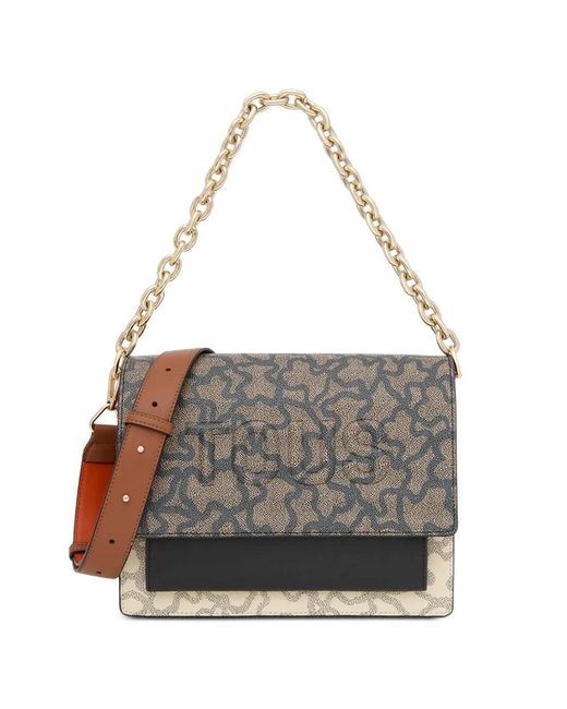 Tous Gray Logo-Pattern Shoulder Bag