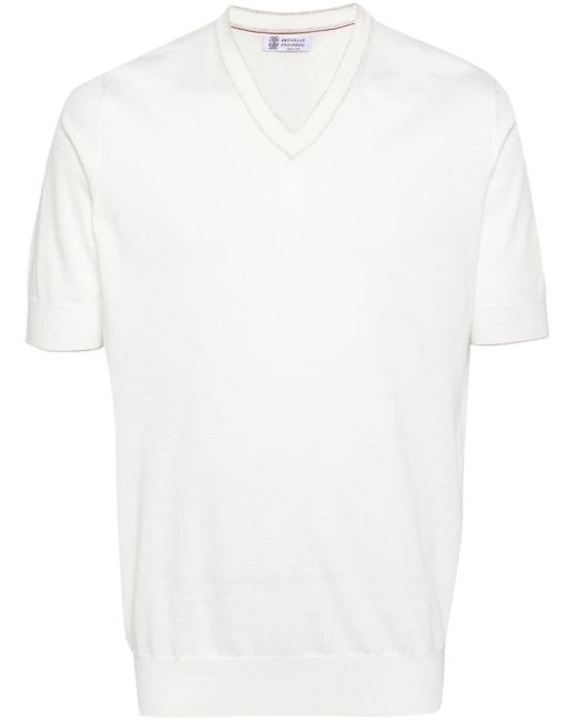 メンズ Brunello Cucinelli V-neck Short-sleeved Jumper White