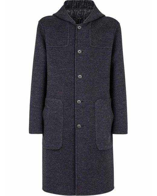 Fendi Wool Montgomery Buttoned Coat in Black for Men - Lyst