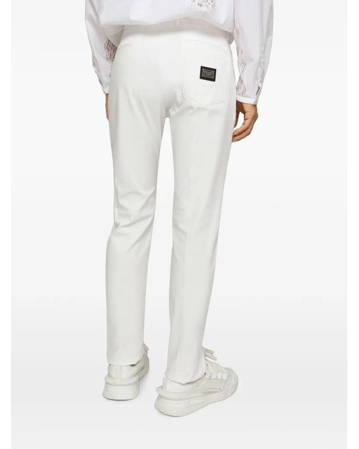 Dolce & Gabbana White Logo-Tag Tailored Trousers for men