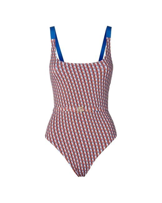 Fendi Red Ff Lycra One-Piece Swimsuit