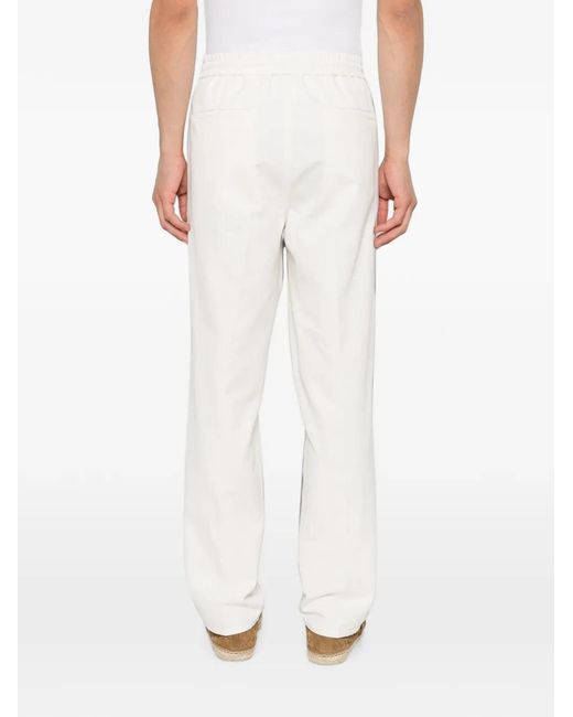 Brunello Cucinelli White Drawstring-Fastening Pleated Trousers for men