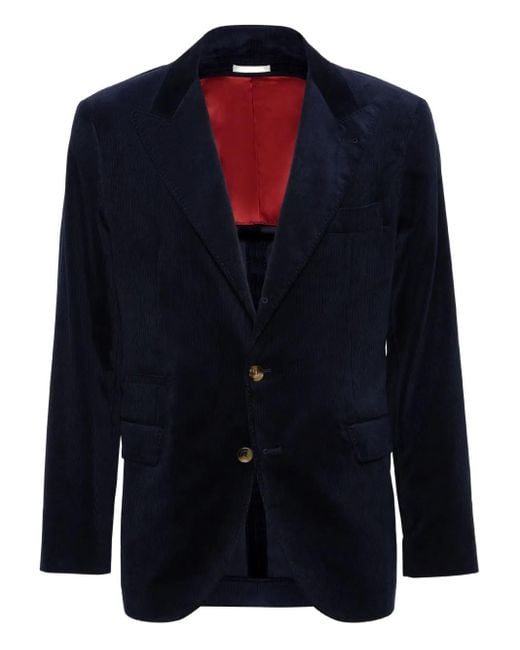 Brunello Cucinelli Fluwelen Blazer Met Twee Knopen in het Blue voor heren