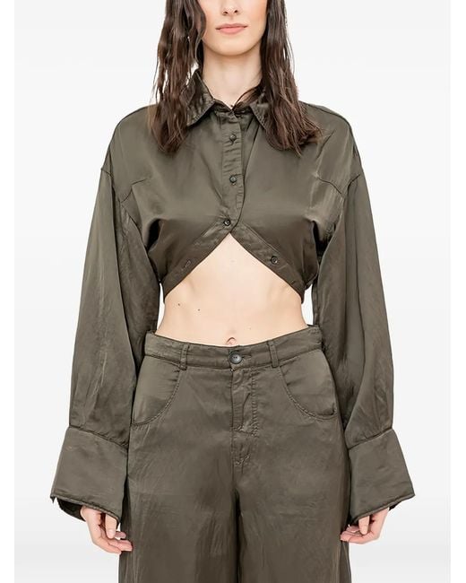 Andrea Ya'aqov Green Cropped Long-Sleeve Shirt