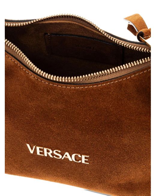 Sac Cabas En Daim À Plaque Logo Versace en coloris Brown